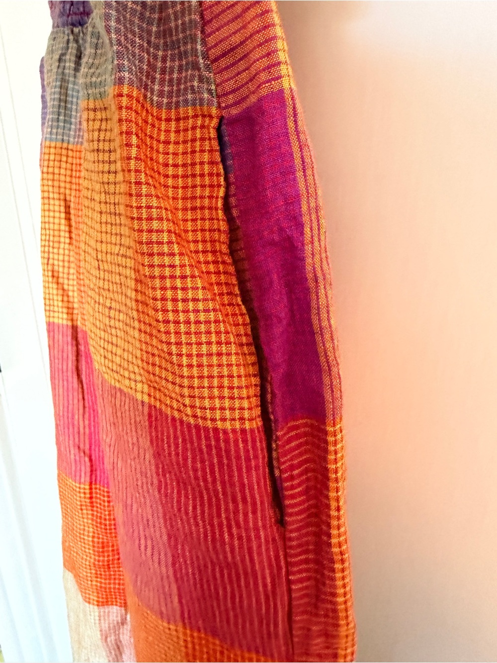 dRA 100% Linen Wide Leg Smocked Colorful Checkered Plaid Print Jumpsuit - MP - Picture 4 of 11